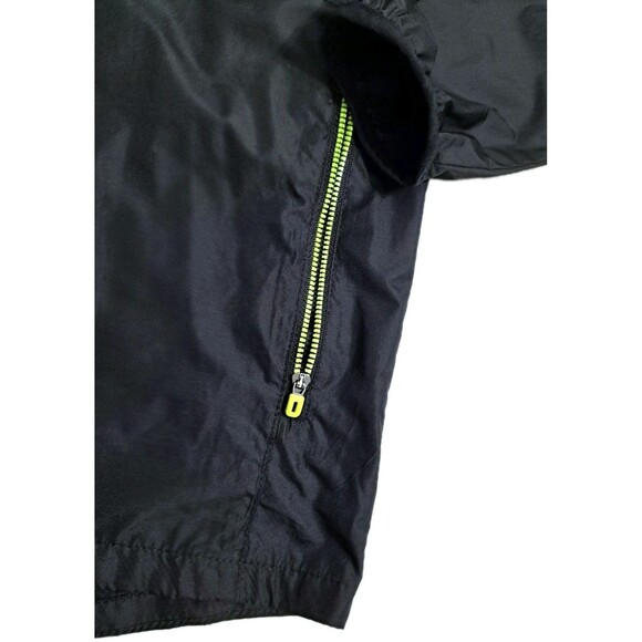 Russell Athletic Men's Large Zip Rain Jacket Run Windbreaker Black Green Hood - Picture 2 of 11